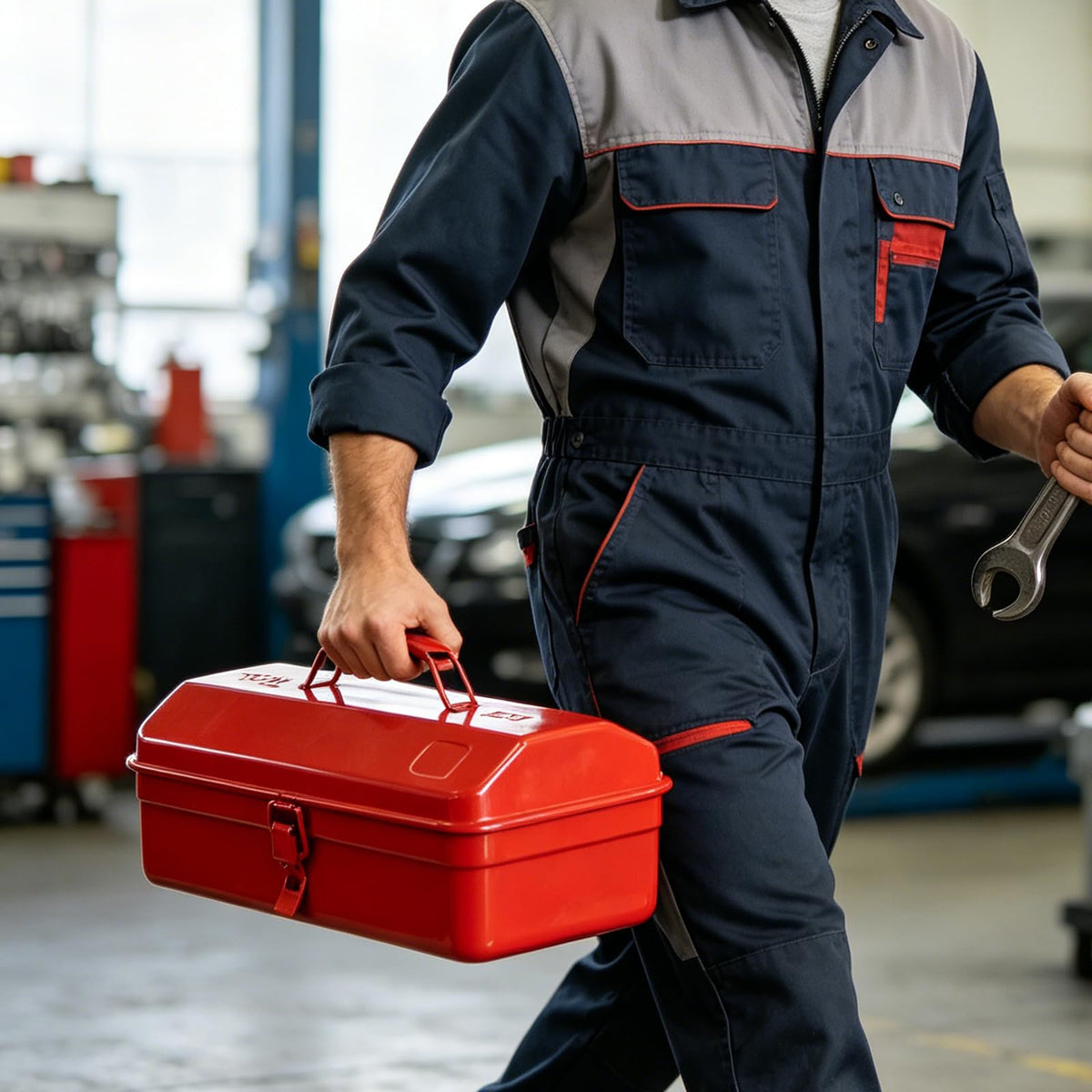 14 Inch Red Metal Tool Box with Latch and Handle Y223