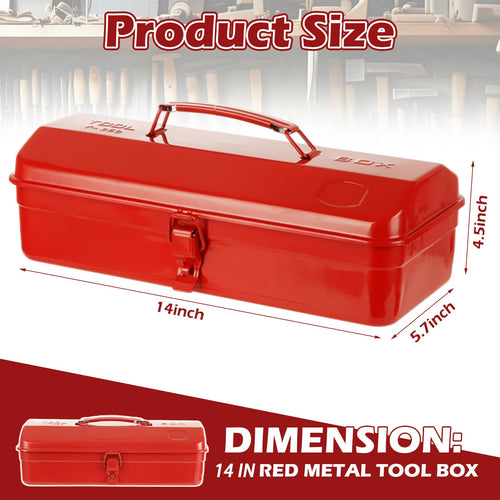 14 Inch Red Metal Tool Box with Latch and Handle Y223