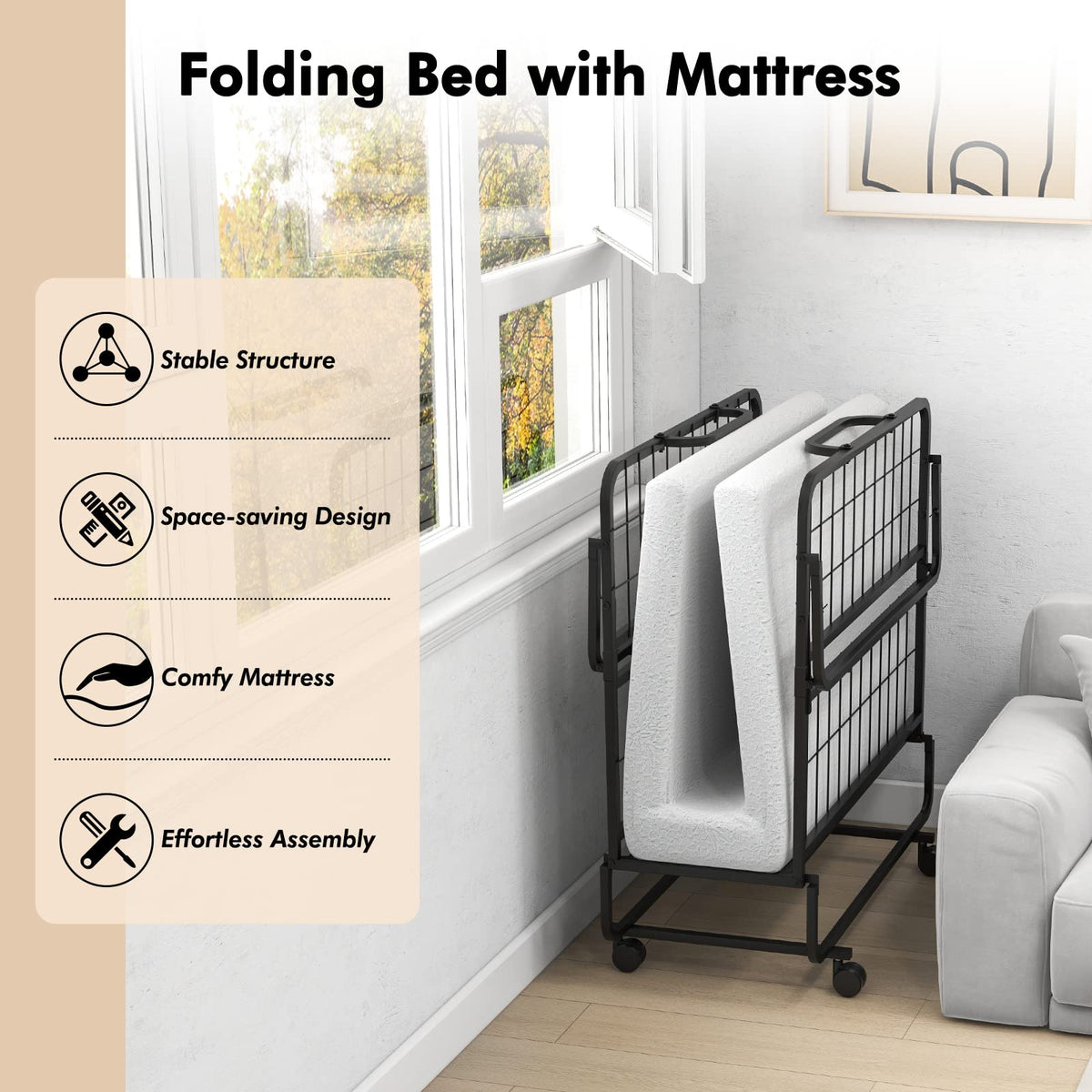 Folding Twin Size Portable Bed with 4” Memory Foam Mattress I71768