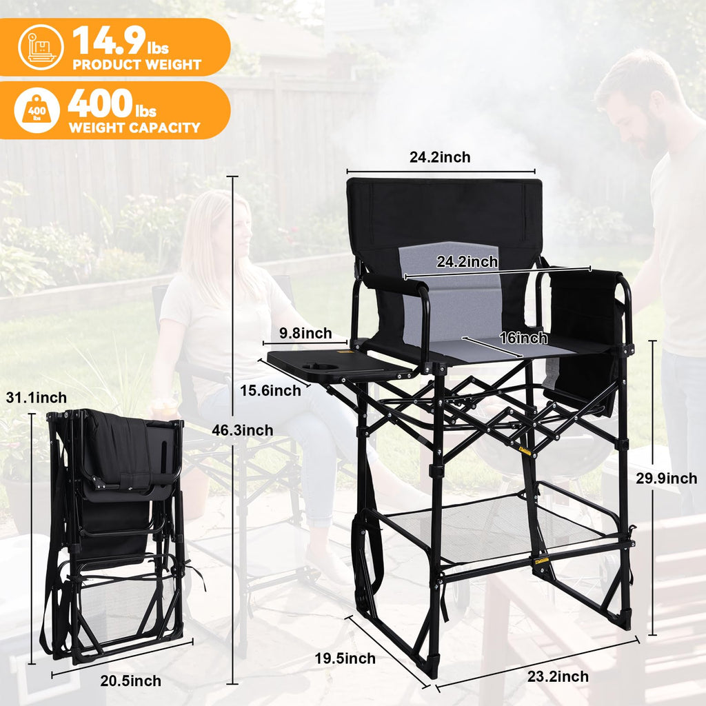 2 Pack Extra Tall Folding Camping Chair with Side Table N79277