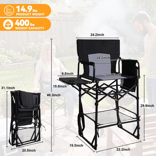 2 Pack Extra Tall Folding Camping Chair with Side Table N79277