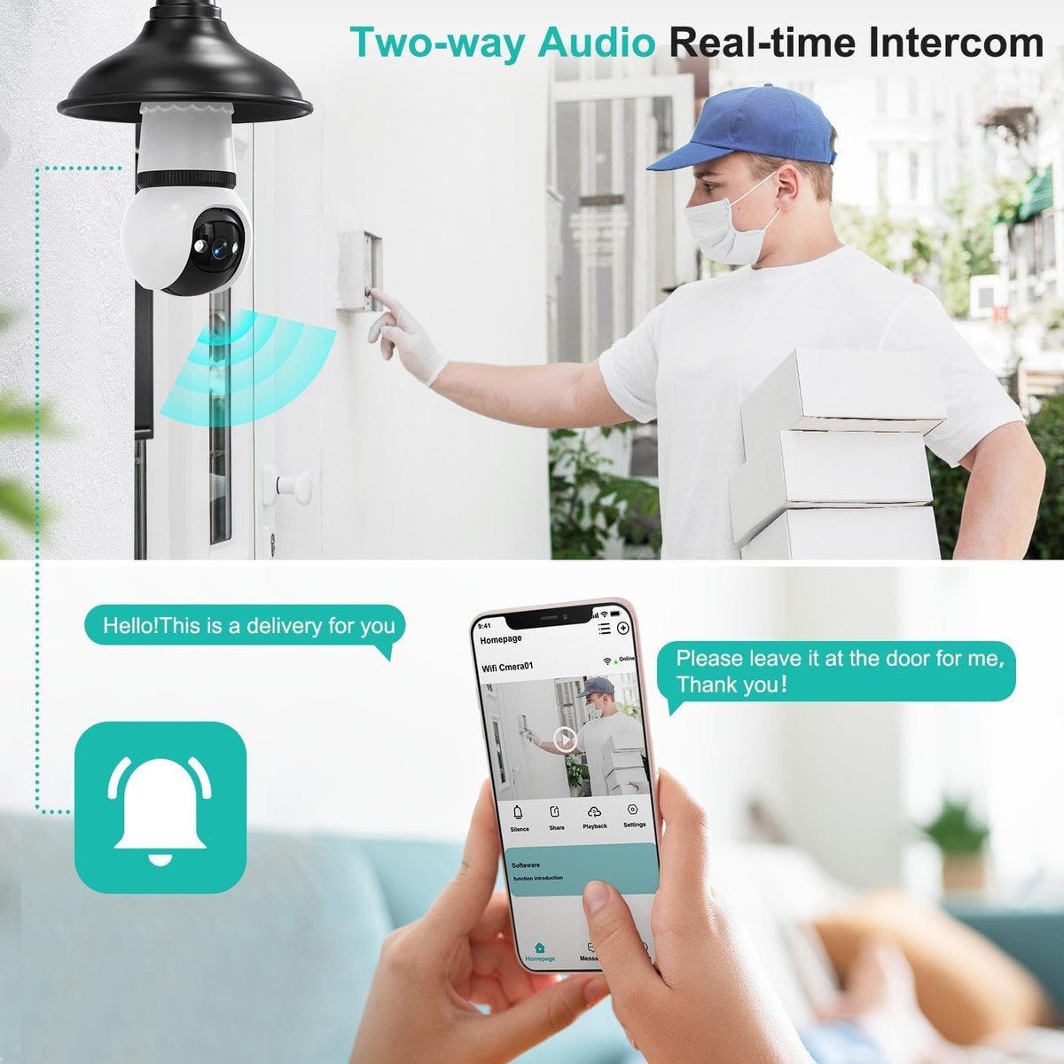 Light Bulb Security Camera 2K Color Night Vision Motion Detection Siren Alarm Two-Way Audio D381