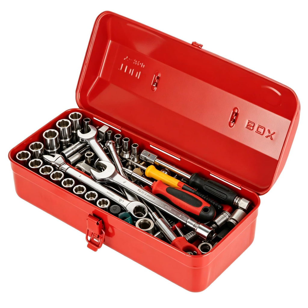 14 Inch Red Metal Tool Box with Latch and Handle Y223