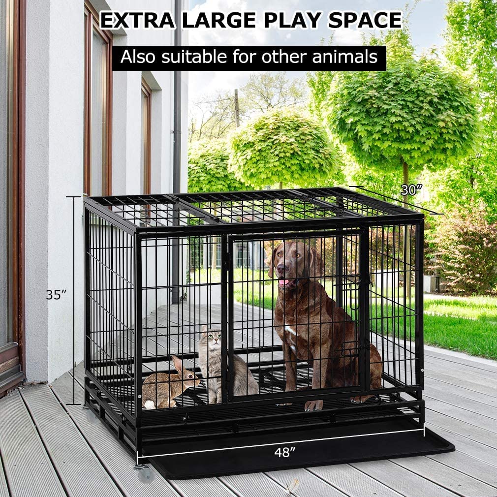 48 Inches Heavy Duty Dog Crate with Plastic Tray Q7380