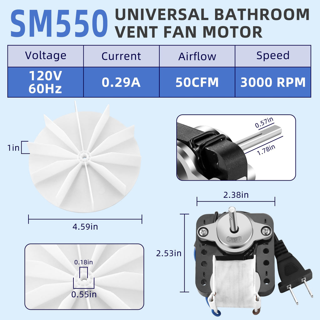 Universal Bathroom Exhaust Fan Motor 50 CFM 120V A50339