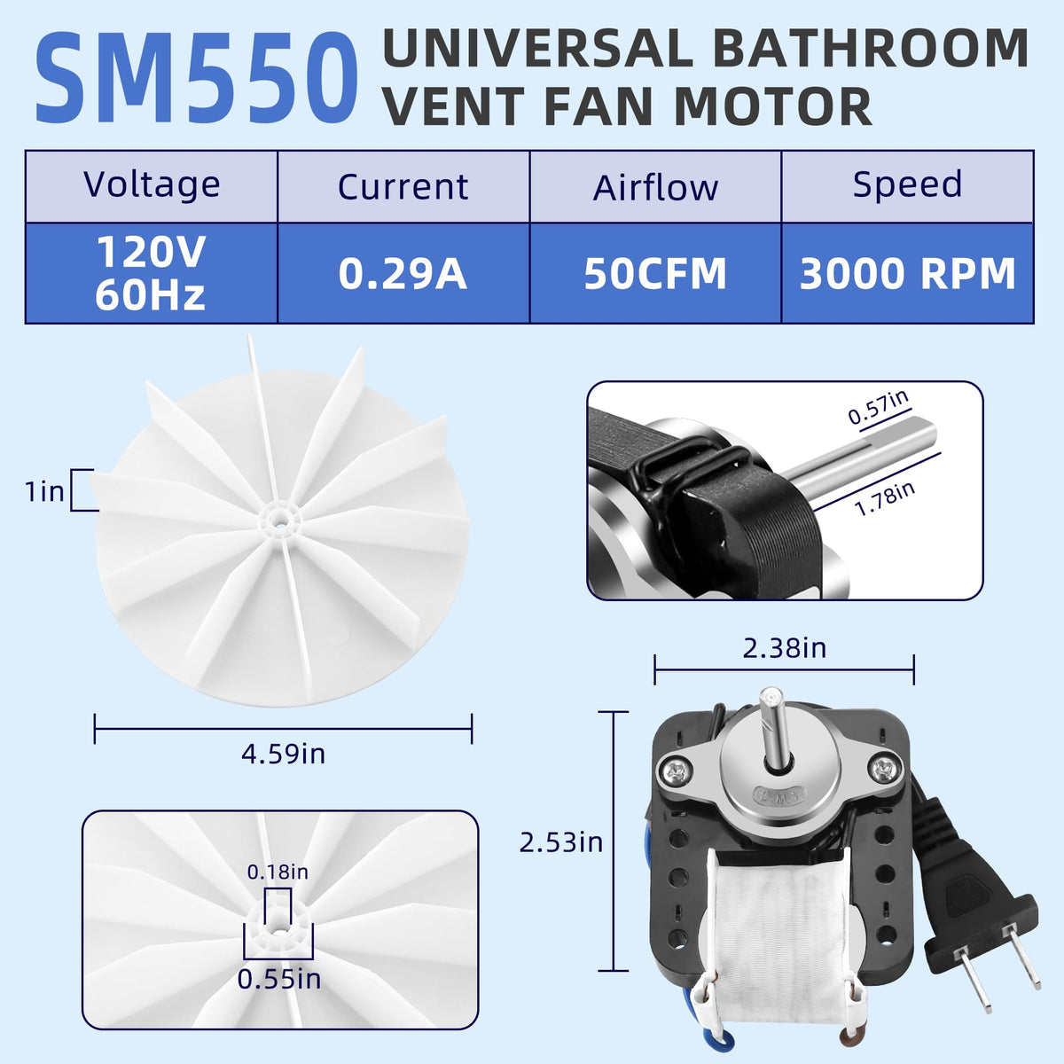Universal Bathroom Exhaust Fan Motor 50 CFM 120V A50339