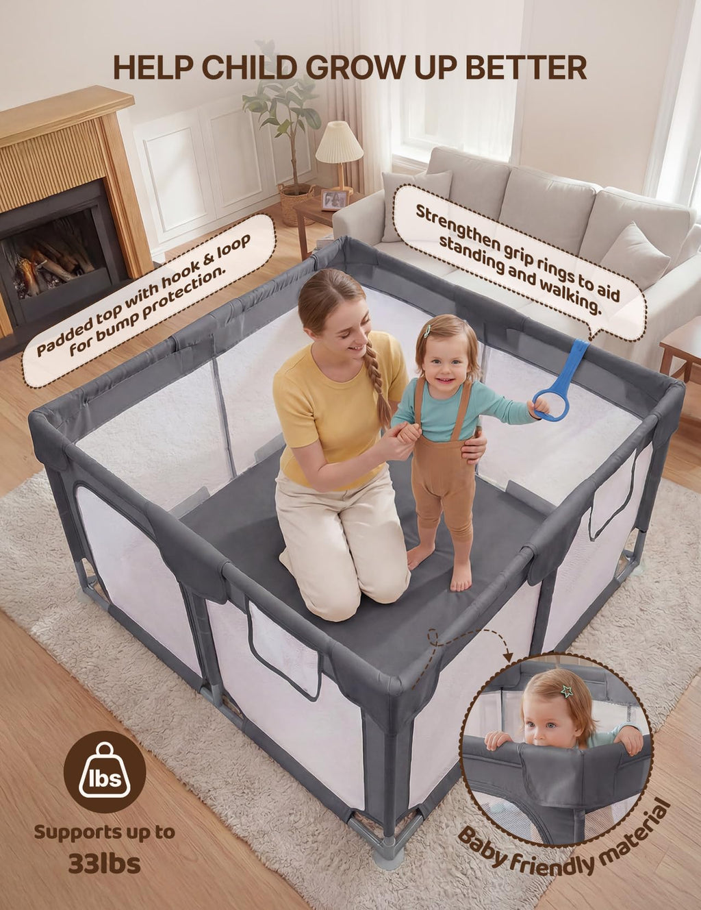 Dark Gray Baby Playpen U14581