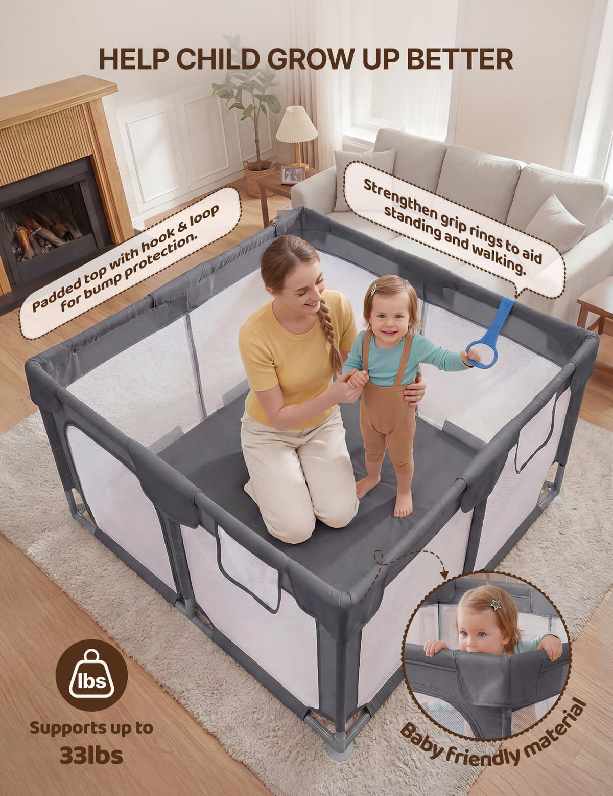 Dark Gray Baby Playpen U14581