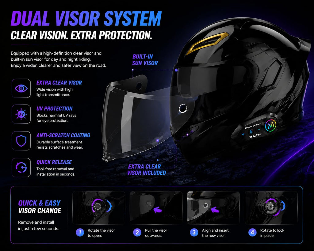 Bluetooth Modular Flip-Up Full Face Motorcycle Helmet T477