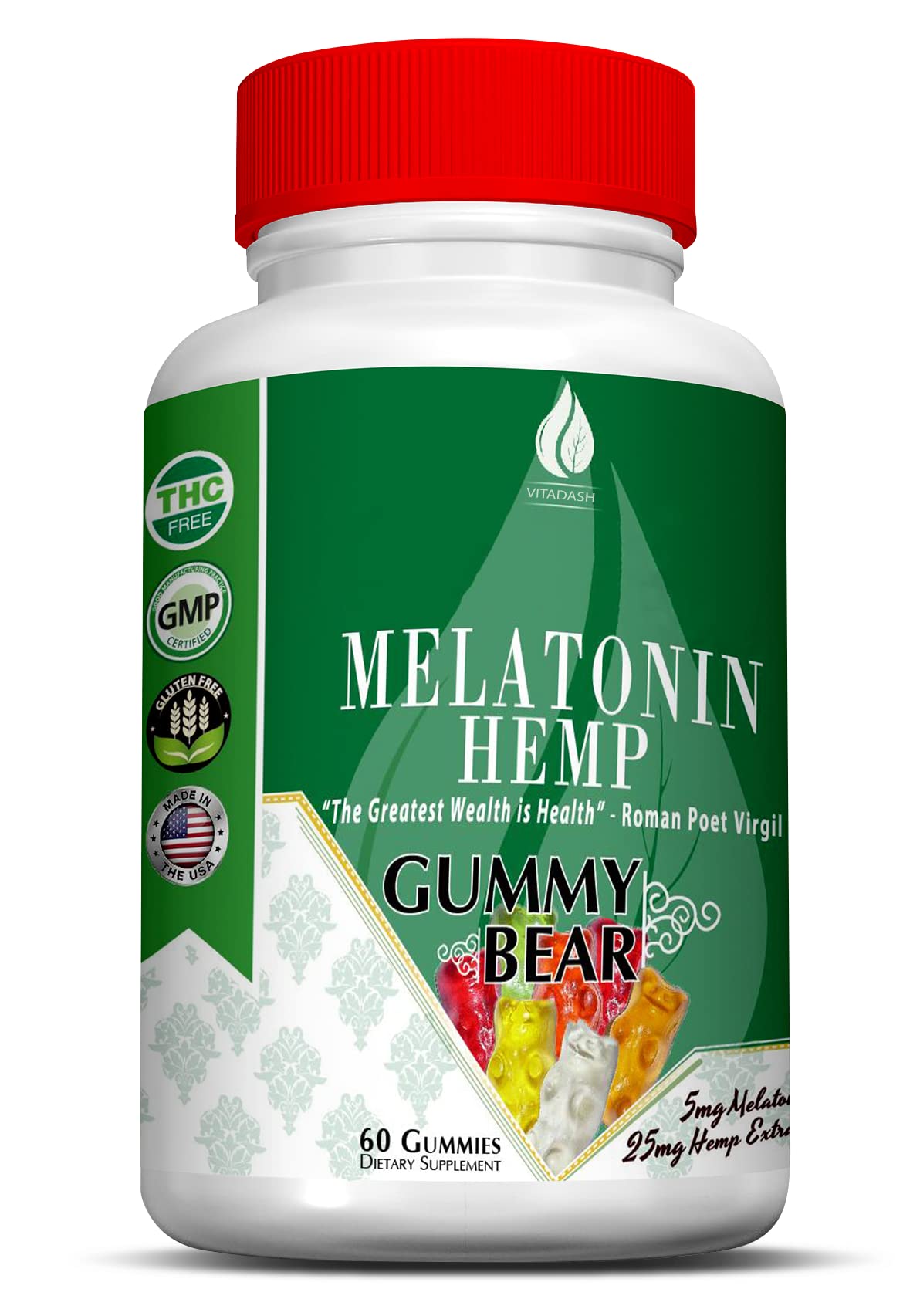 Melatonin Hemp Gummies 5mg 25mg 60 Servings Q860