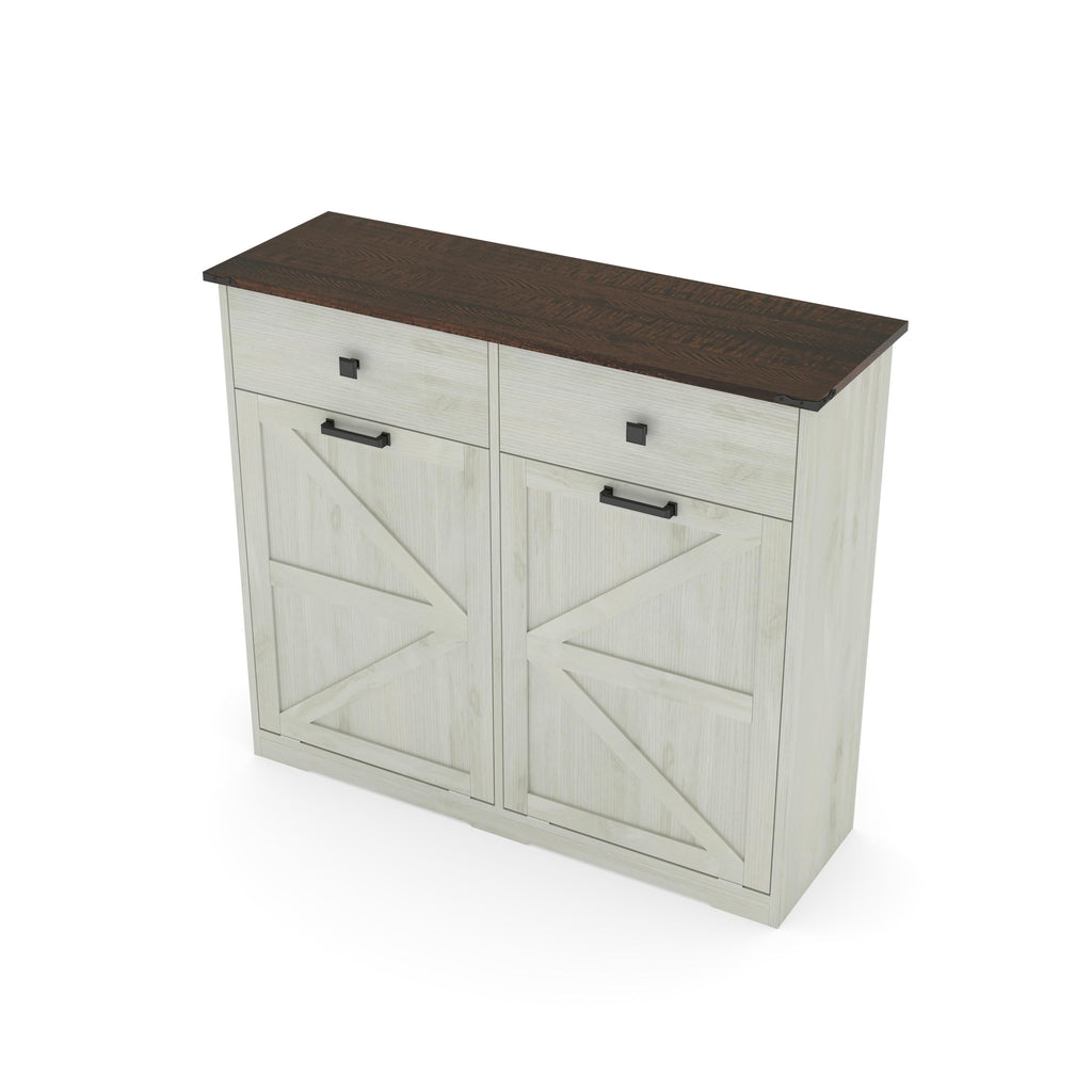 Antique White Laundry Hamper Cabinet with 2 Drawers T509964