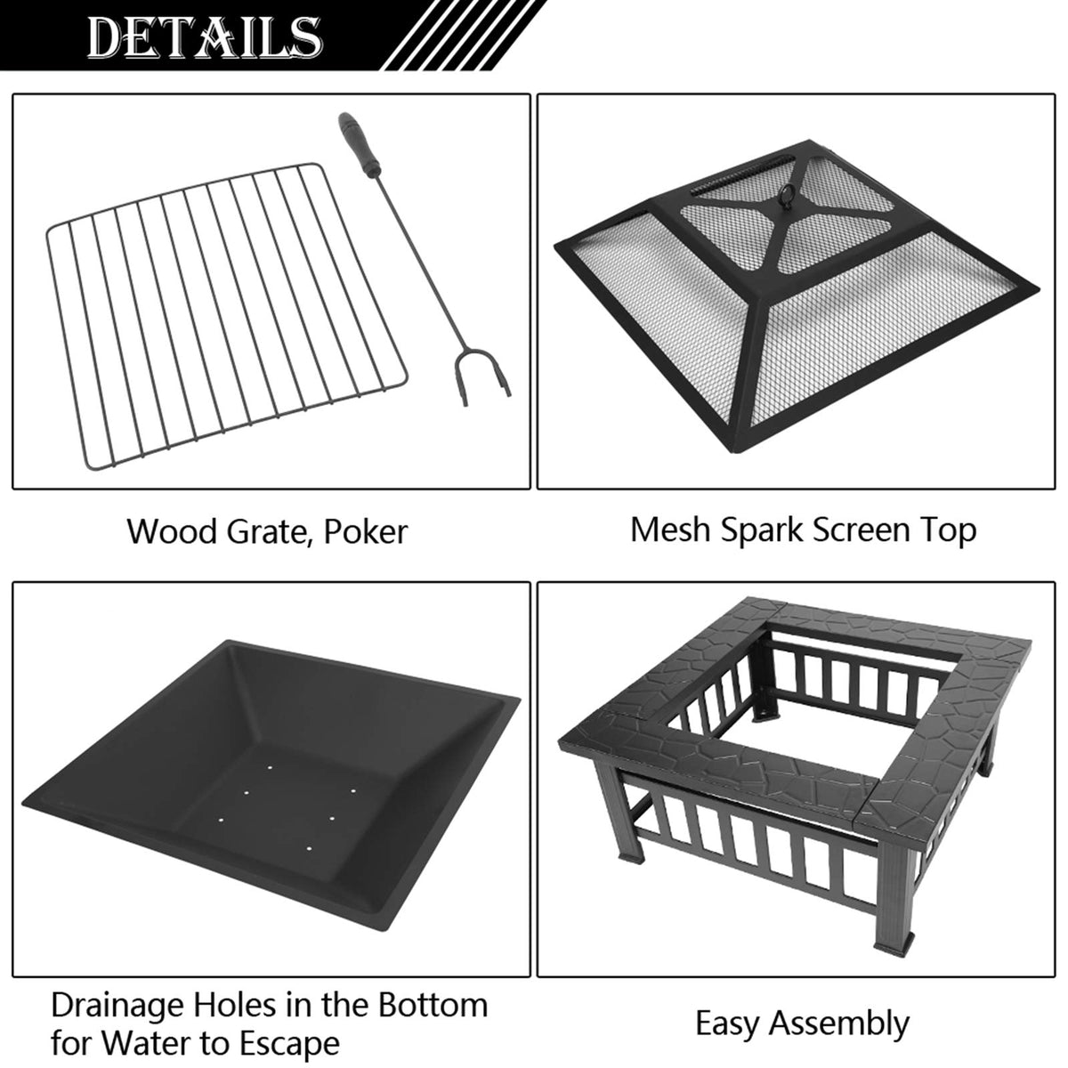 32 inch Black Wood Burning Steel Fire Pit B78277