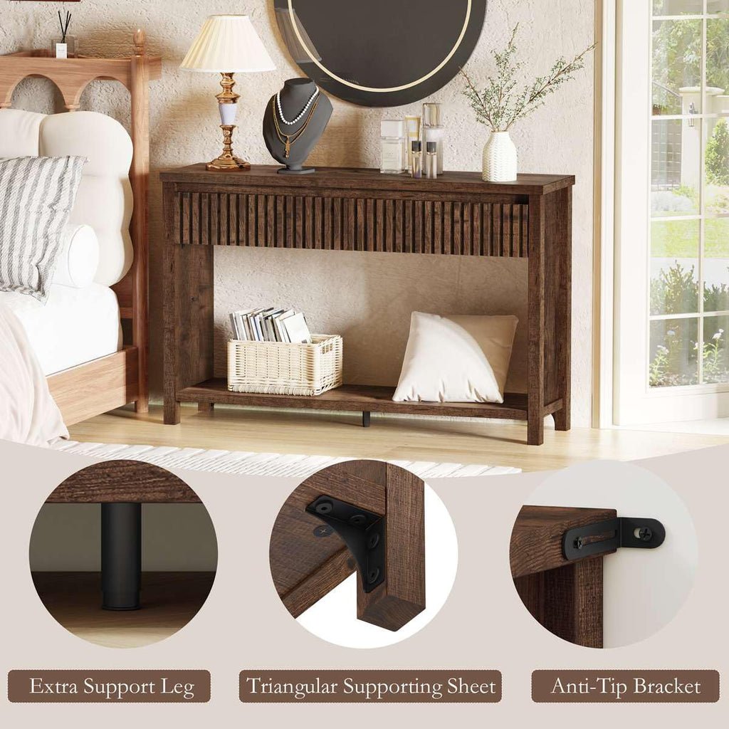 Rustic Oak Console Table with 2 Drawers O359140