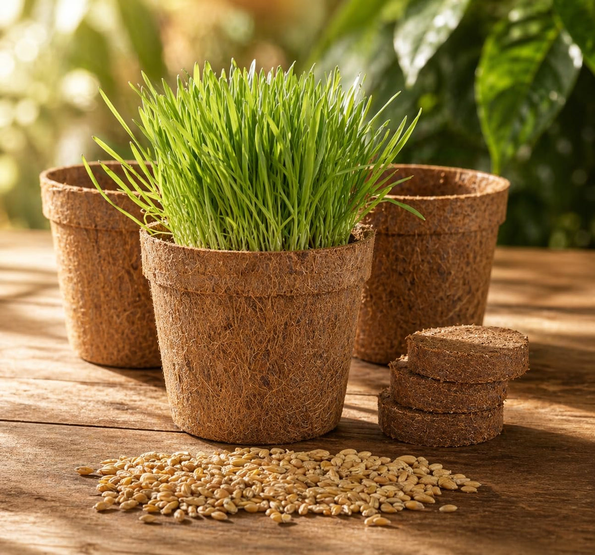 Organic Cat Grass Growing Kit 3 Pack with Soil Discs Coco Fiber Pots and Seeds H20107