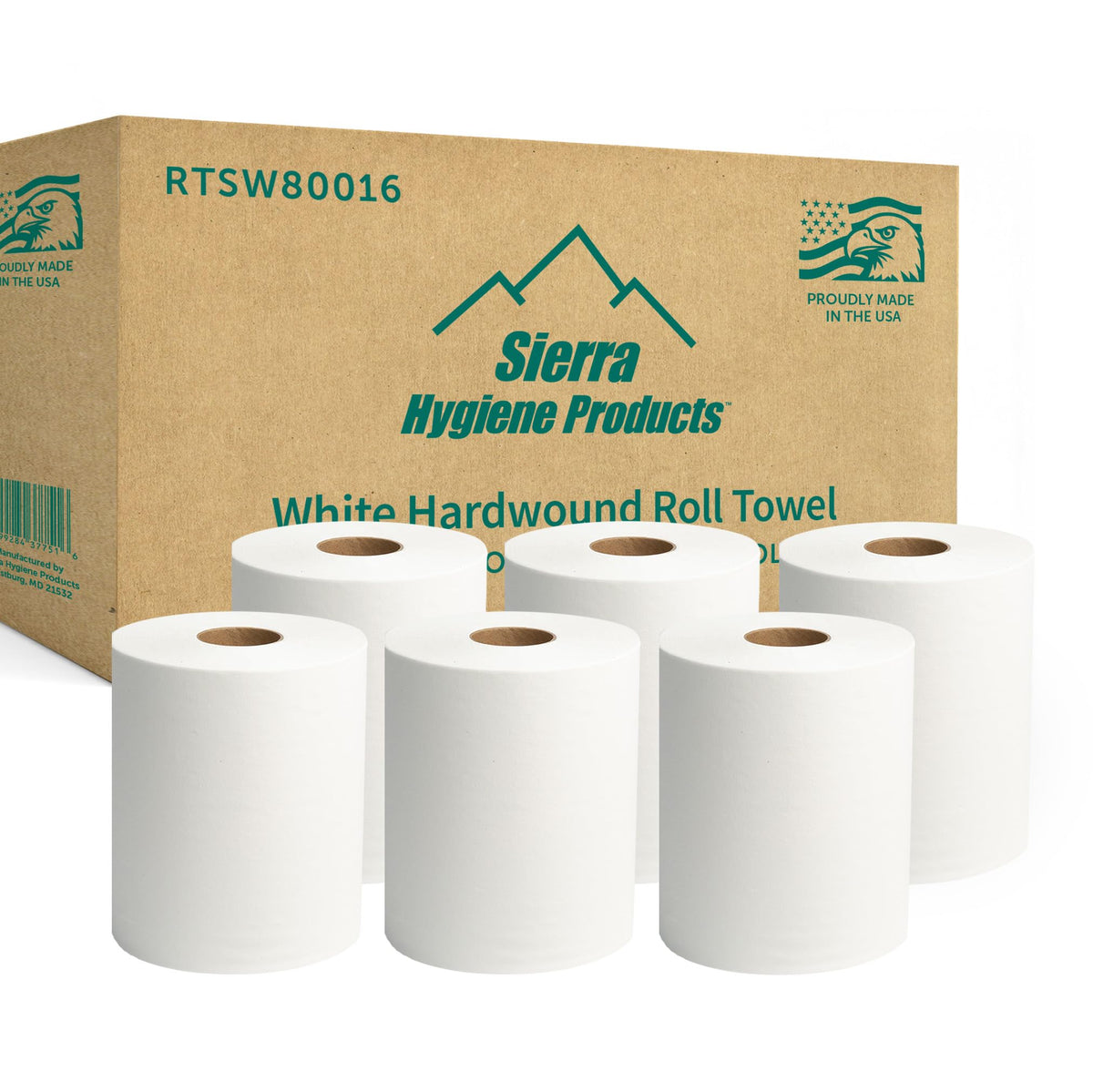 White 1-Ply Hardwound Paper Towels, 6 Rolls O76822