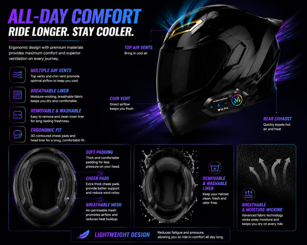 Bluetooth Modular Flip-Up Full Face Motorcycle Helmet T477