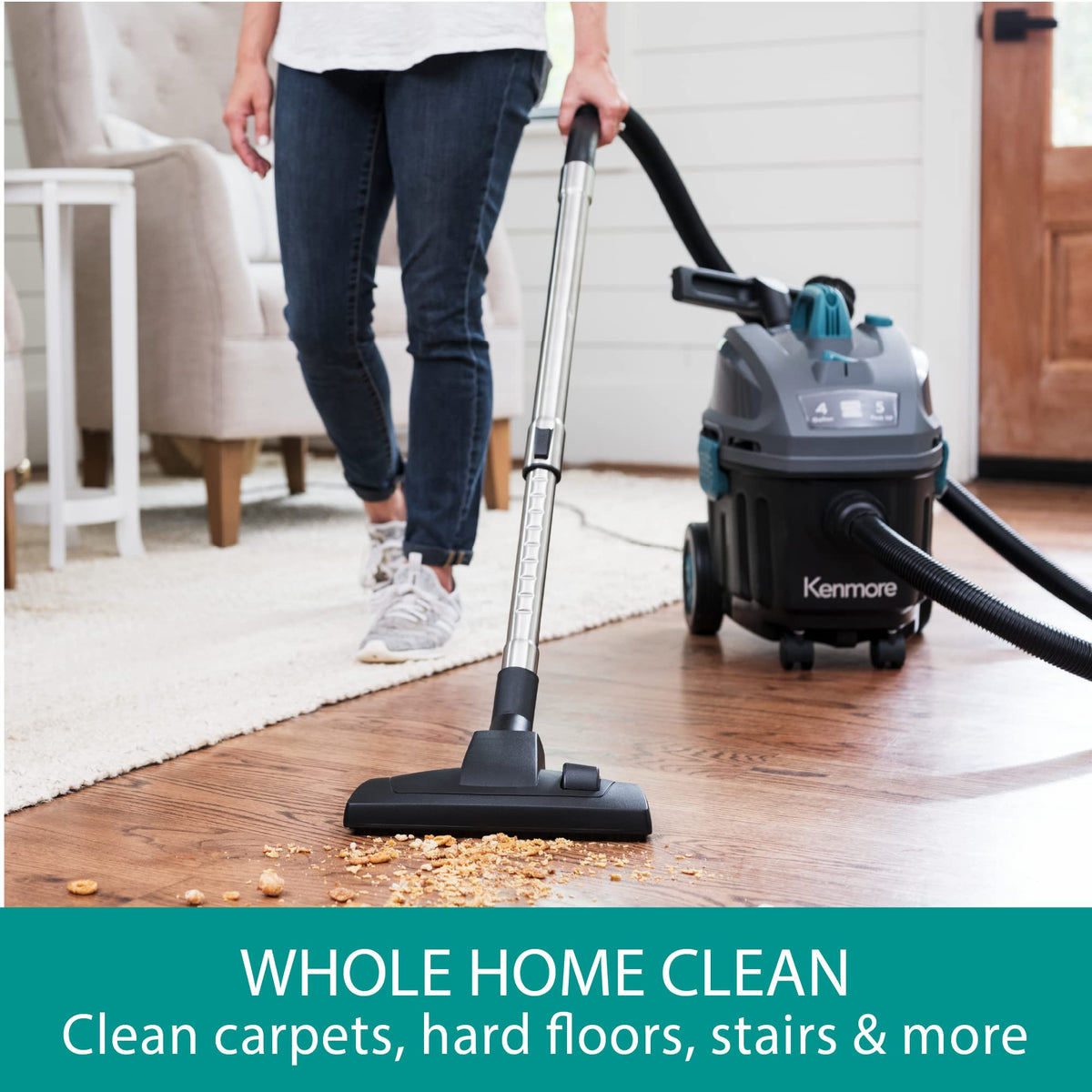 Wet Dry Canister Vacuum Cleaner 4 Gallon 5 Peak HP with Washable HEPA Filter H2379