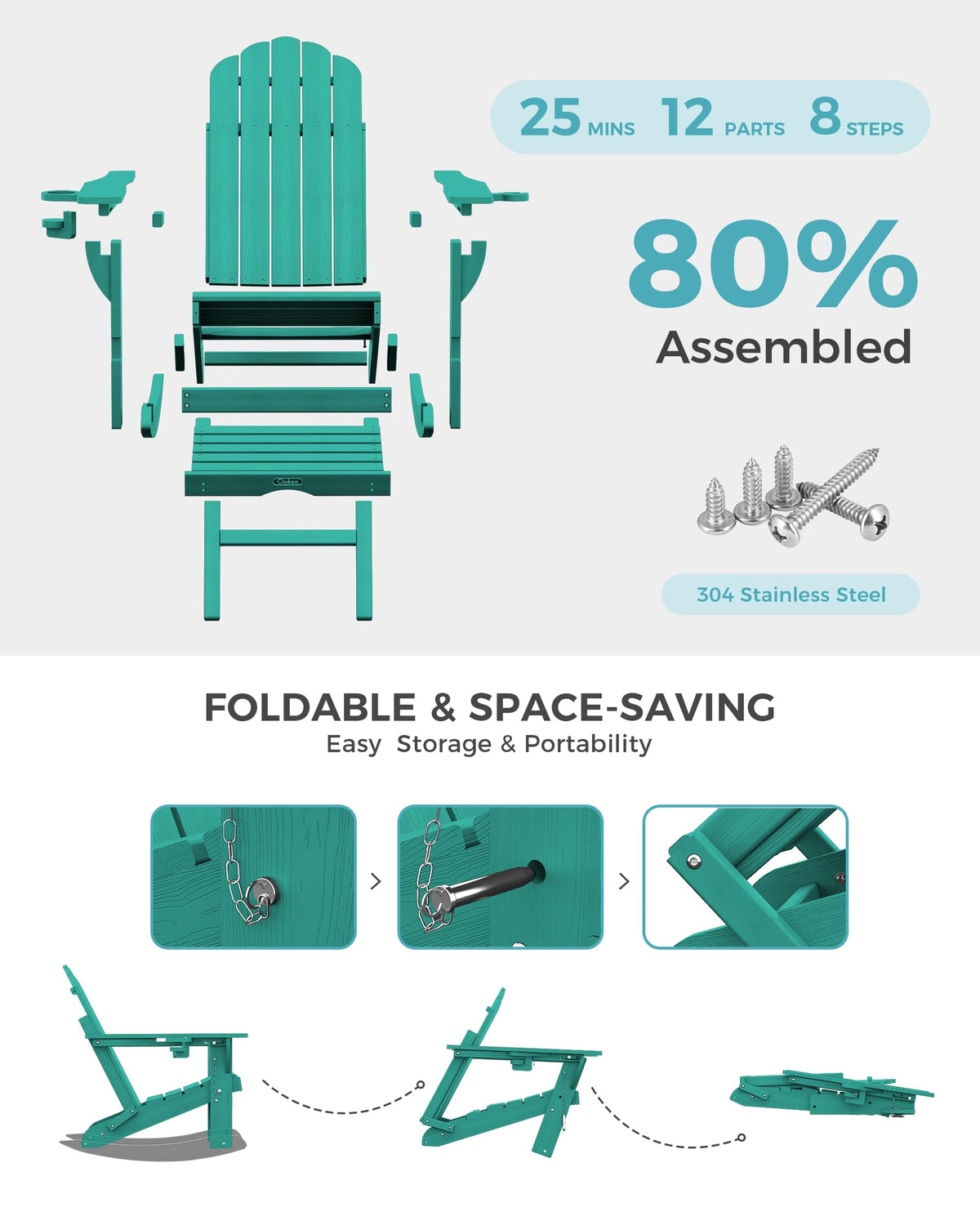 Adirondack Rocking Chair with Footrest F2171