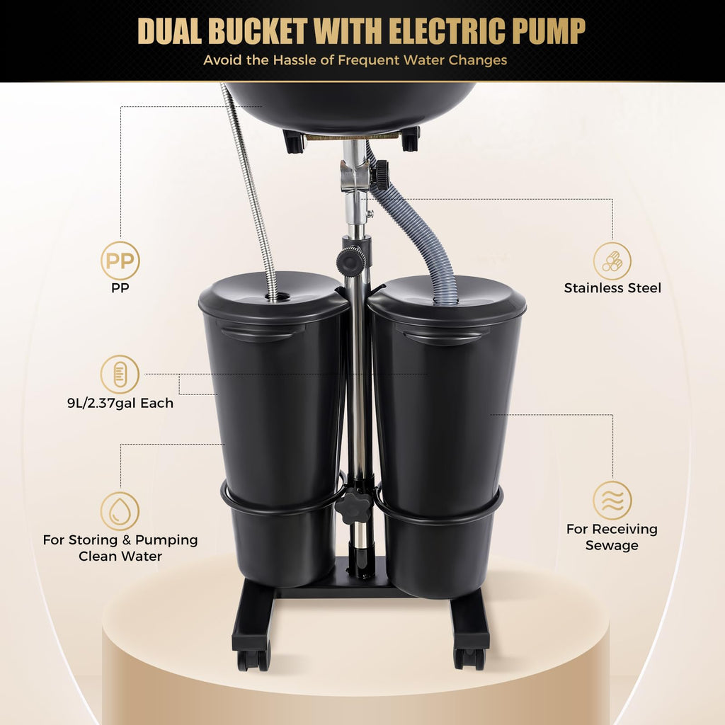 Portable Plastic Shampoo Bowl with 2 Bucket and Electric Pump Z240490