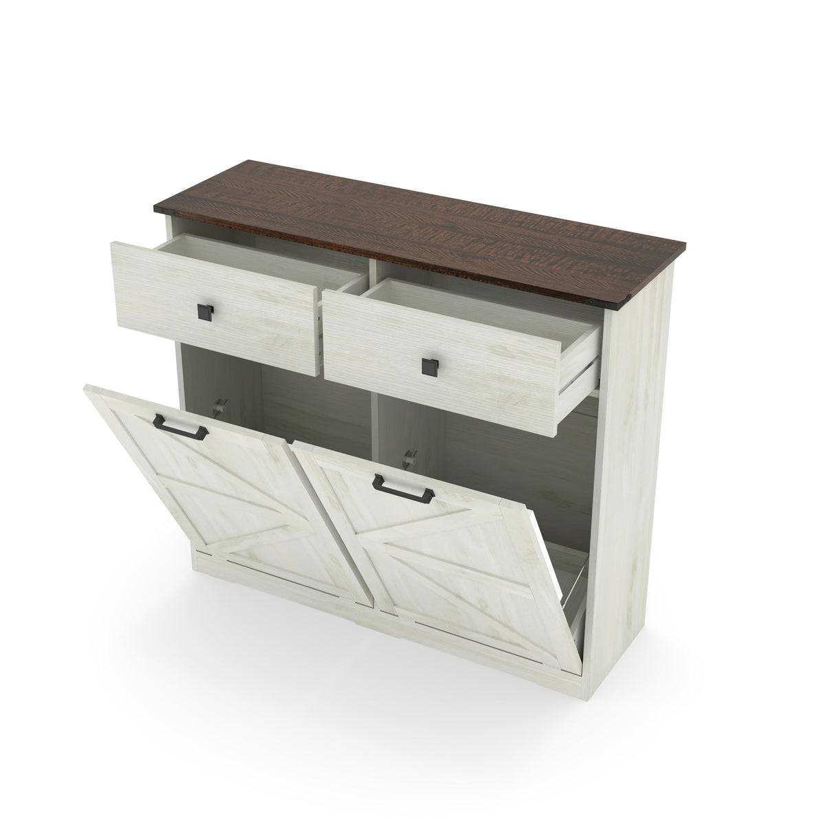 Antique White Laundry Hamper Cabinet with 2 Drawers T509964