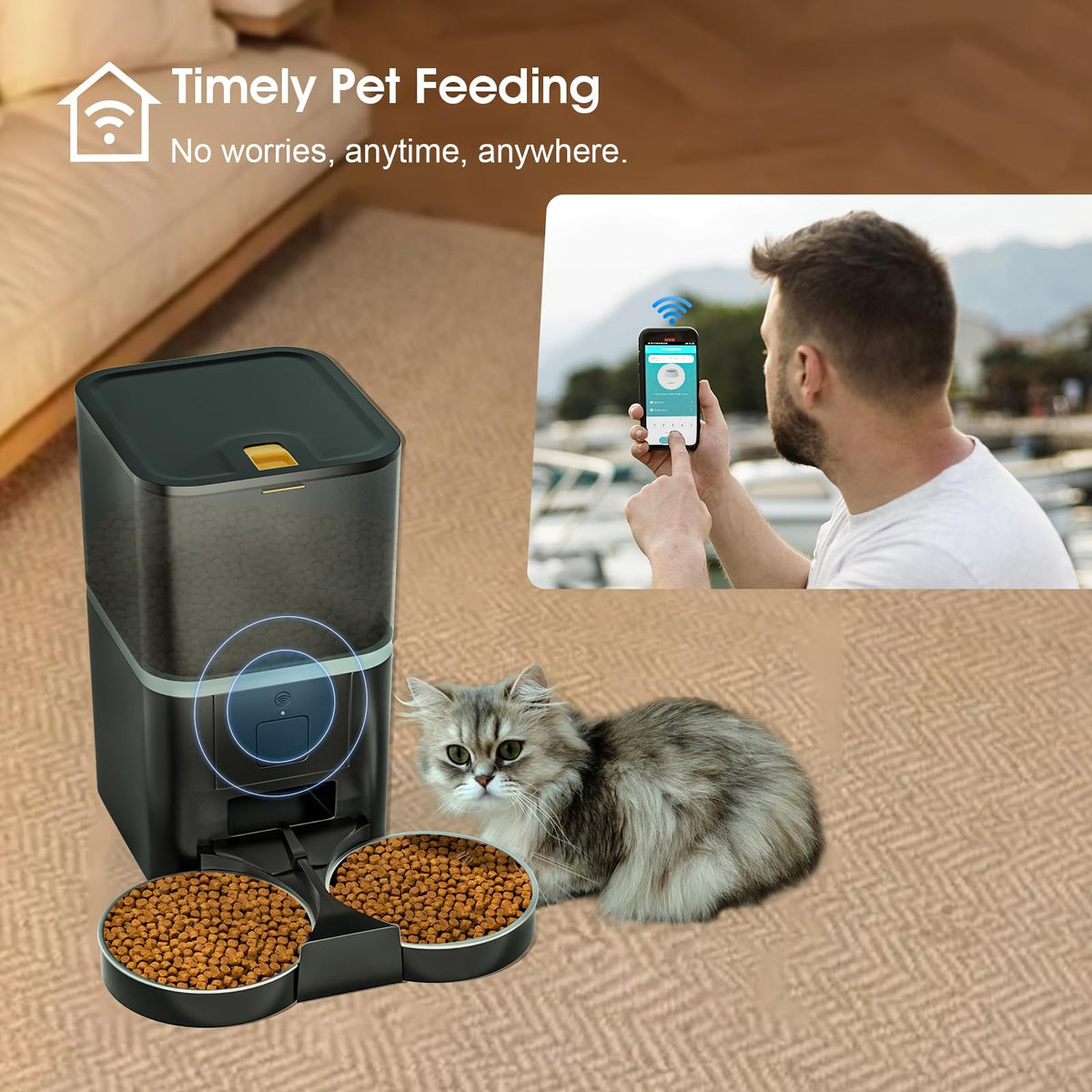 Automatic WiFi App Control Cat Feeder with Stainless Steel Bowl N1811