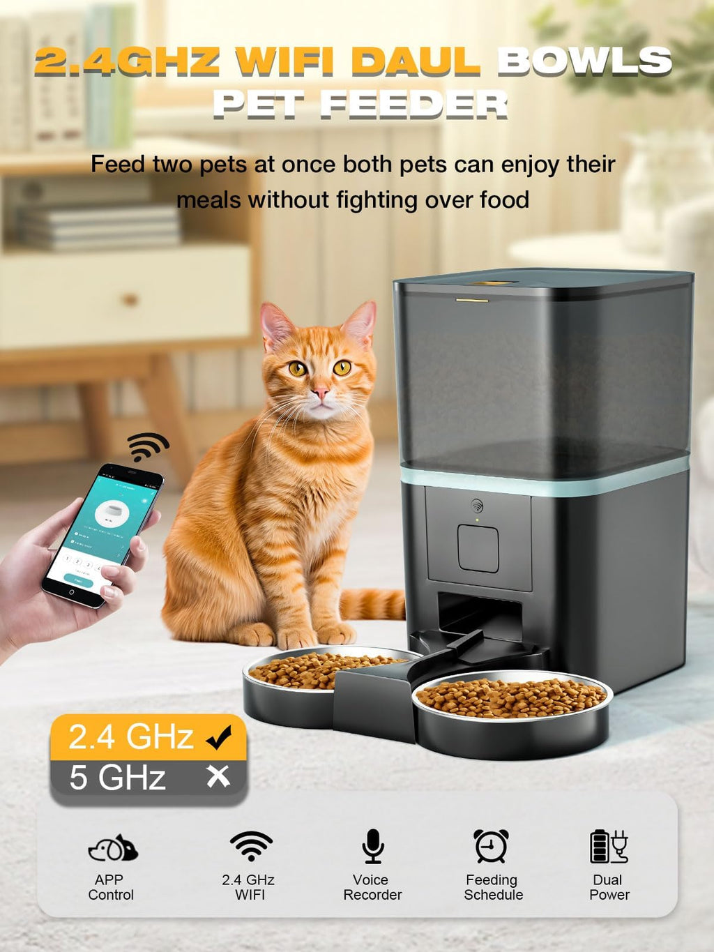 Automatic WiFi App Control Cat Feeder with Stainless Steel Bowl N1811