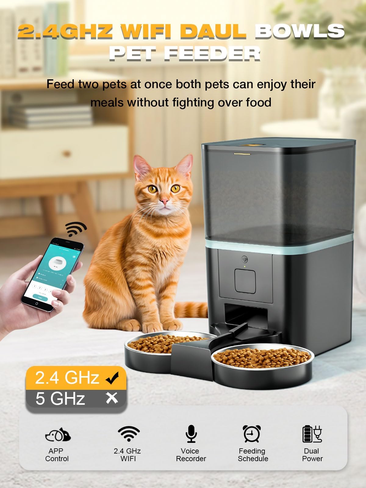 Automatic WiFi App Control Cat Feeder with Stainless Steel Bowl N1811