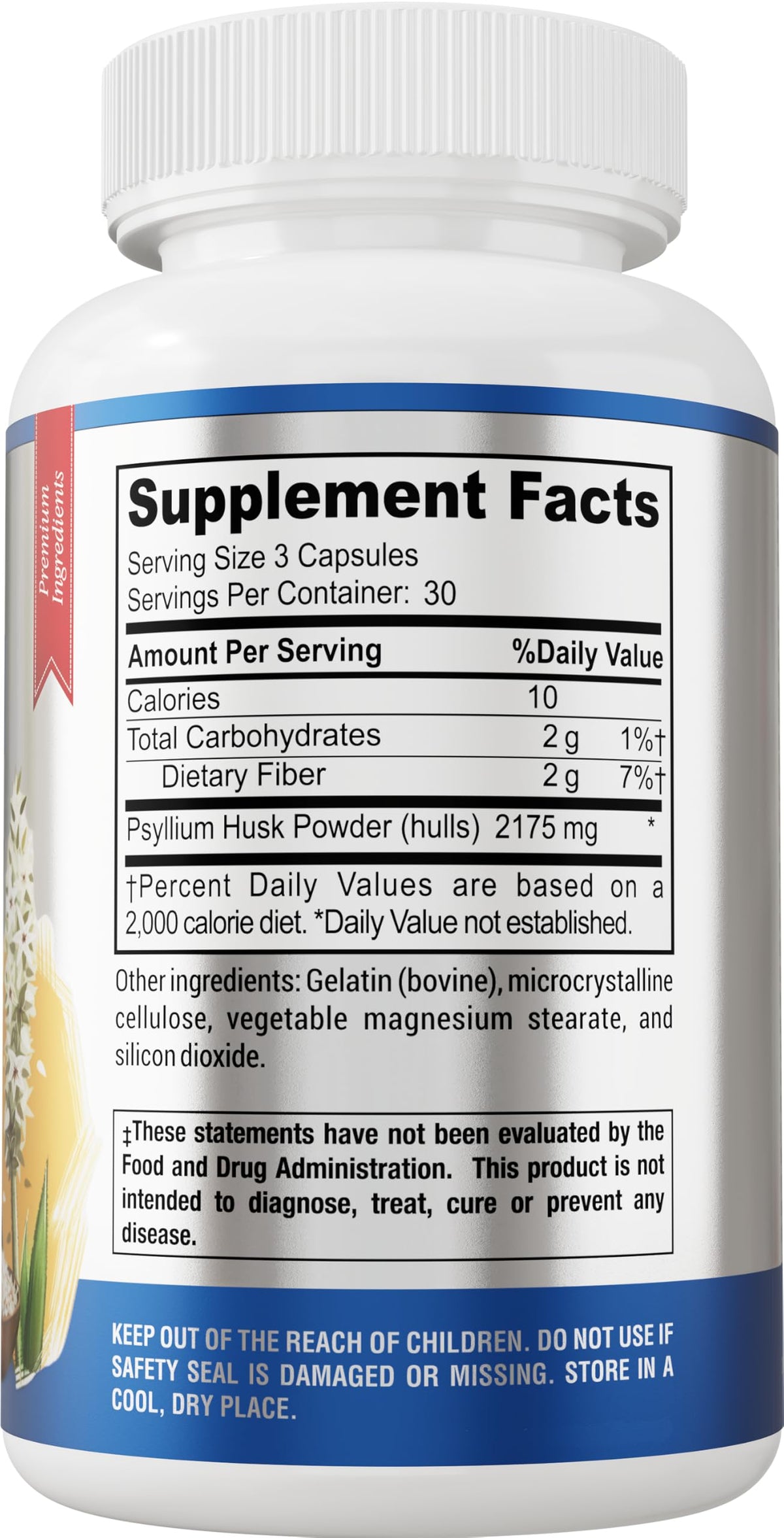 Psyllium Husk Dietary Fiber Supplement 2175mg 90 Capsules R131