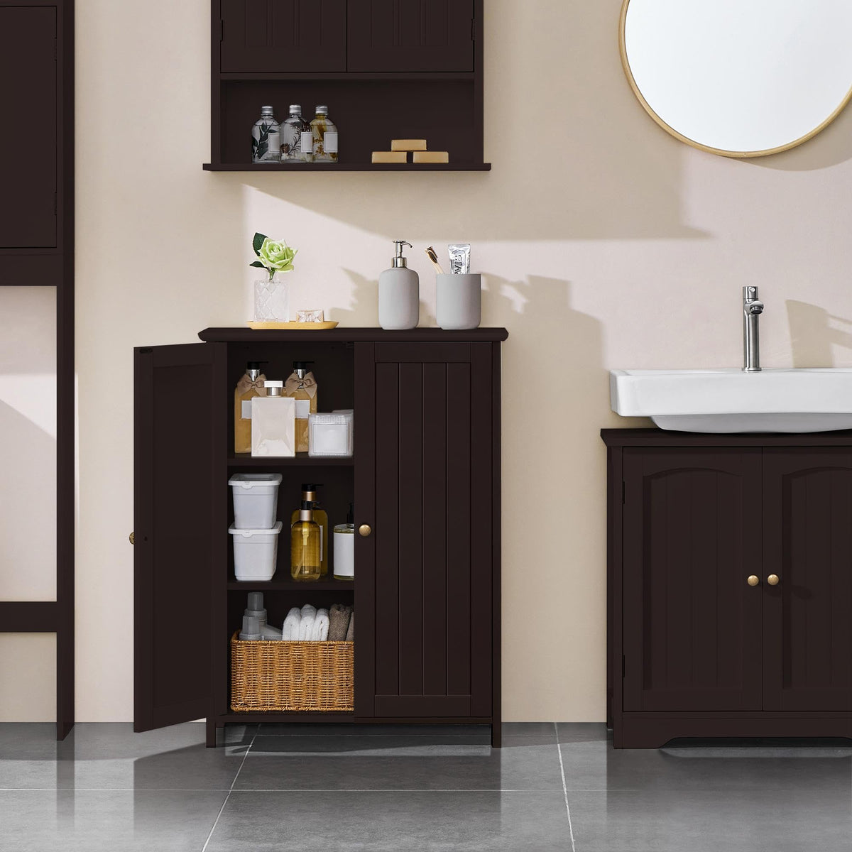 Small Espresso Bathroom Storage Cabinet with 2 Doors E6394