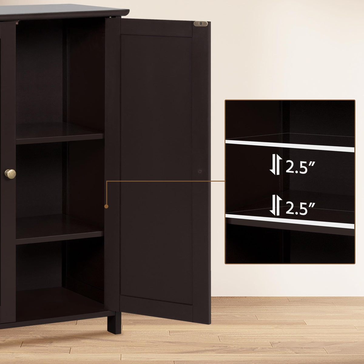 Small Espresso Bathroom Storage Cabinet with 2 Doors E6394