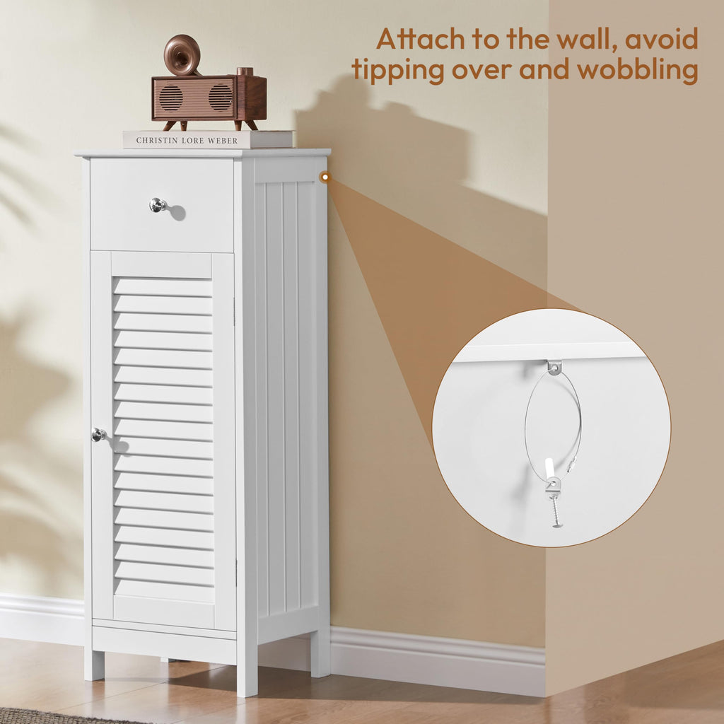 White Bathroom Storage Cabinet with Drawer L1350