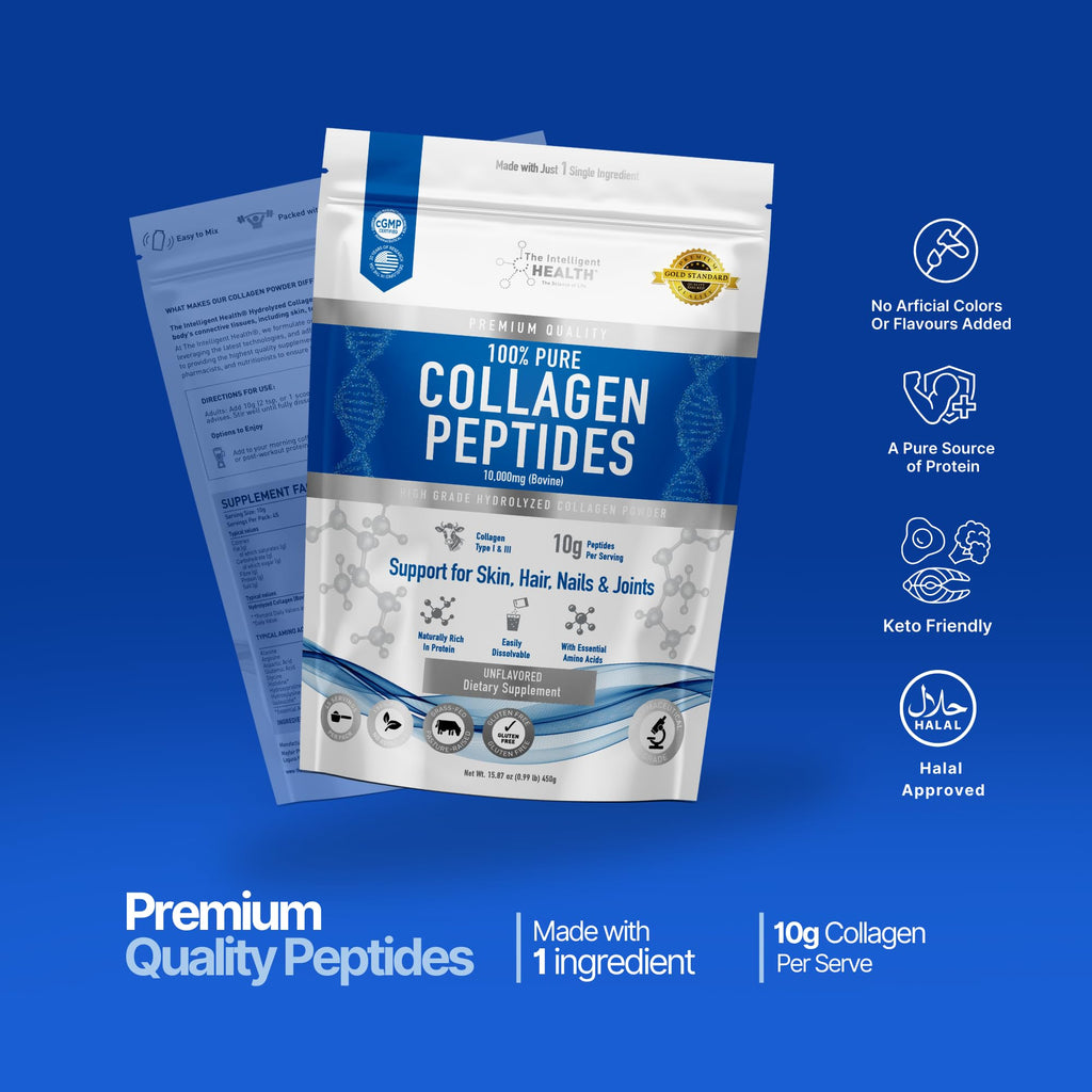 Collagen Peptides Powder, Hydrolyzed Type I & III, 45 Servings A788269