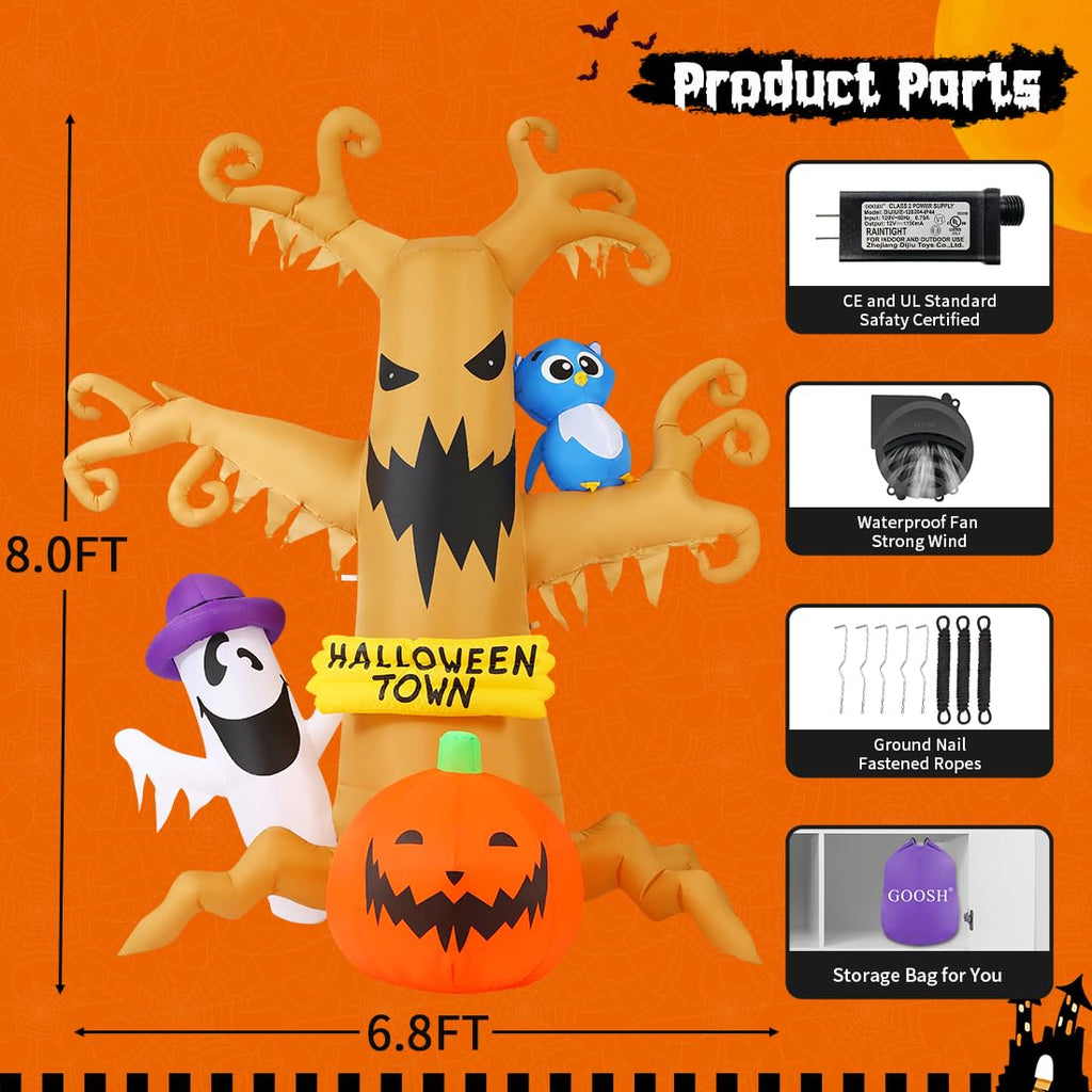 8 FT Halloween Inflatables Dead Tree with Built-in LED Lights W27305