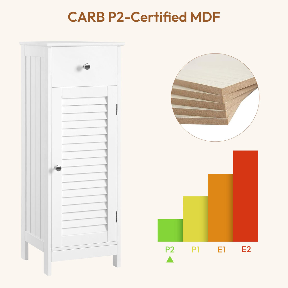 White Bathroom Storage Cabinet with Drawer L1350