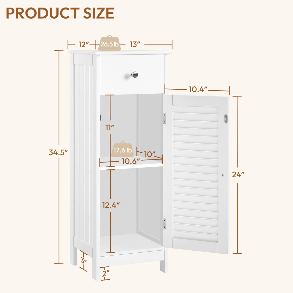 White Bathroom Storage Cabinet with Drawer L1350