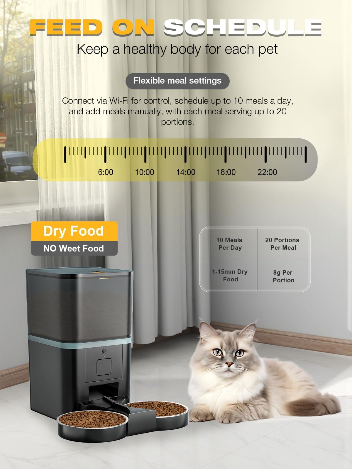 Automatic WiFi App Control Cat Feeder with Stainless Steel Bowl N1811