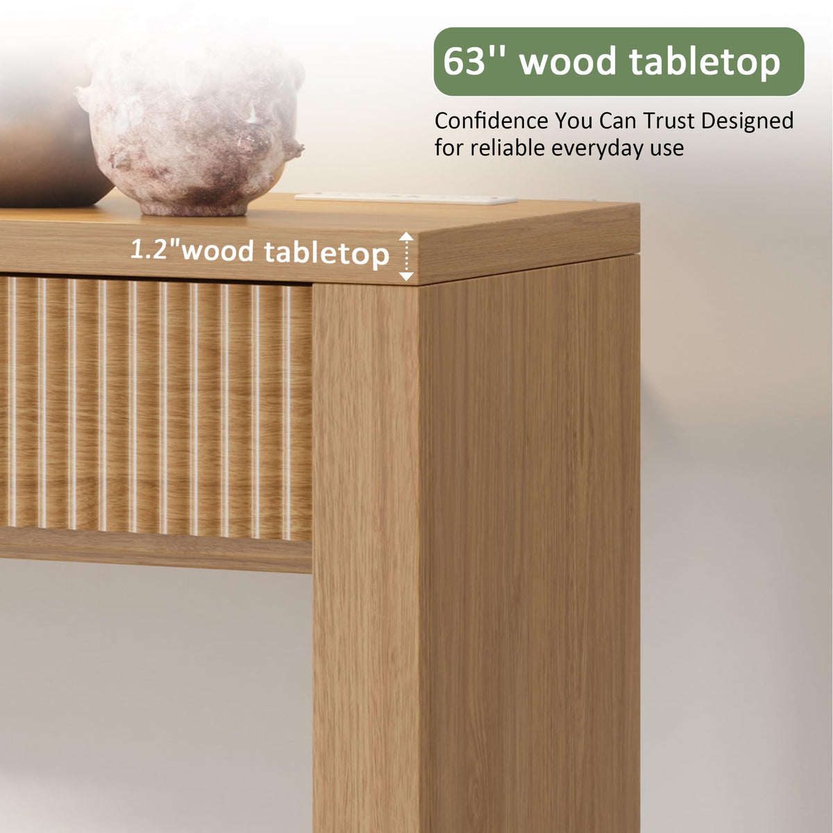 63 Inch Oak Console Table with 2 Drawers A193071