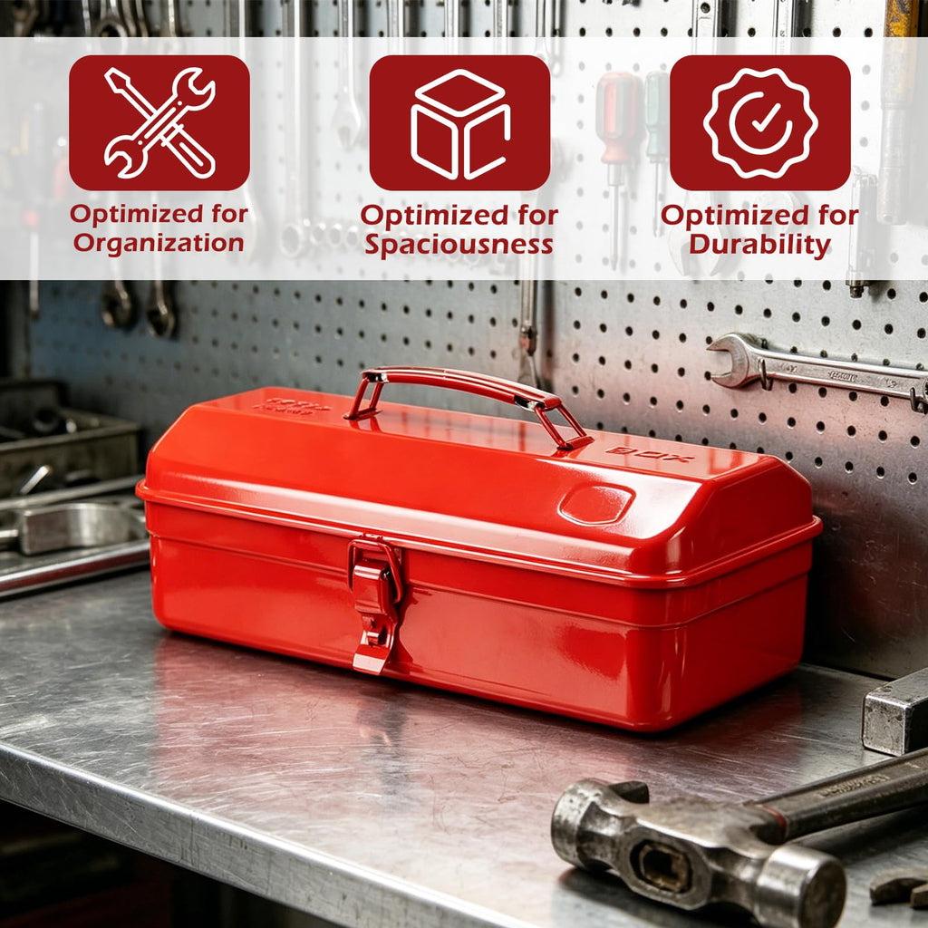 14 Inch Red Metal Tool Box with Latch and Handle Y223
