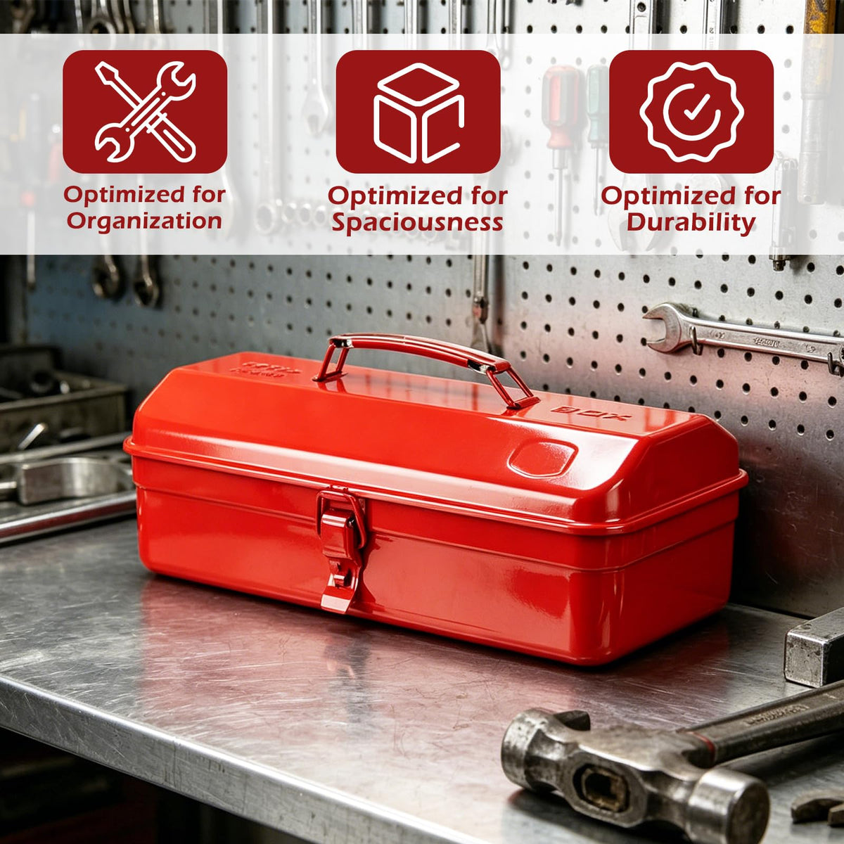 14 Inch Red Metal Tool Box with Latch and Handle Y223