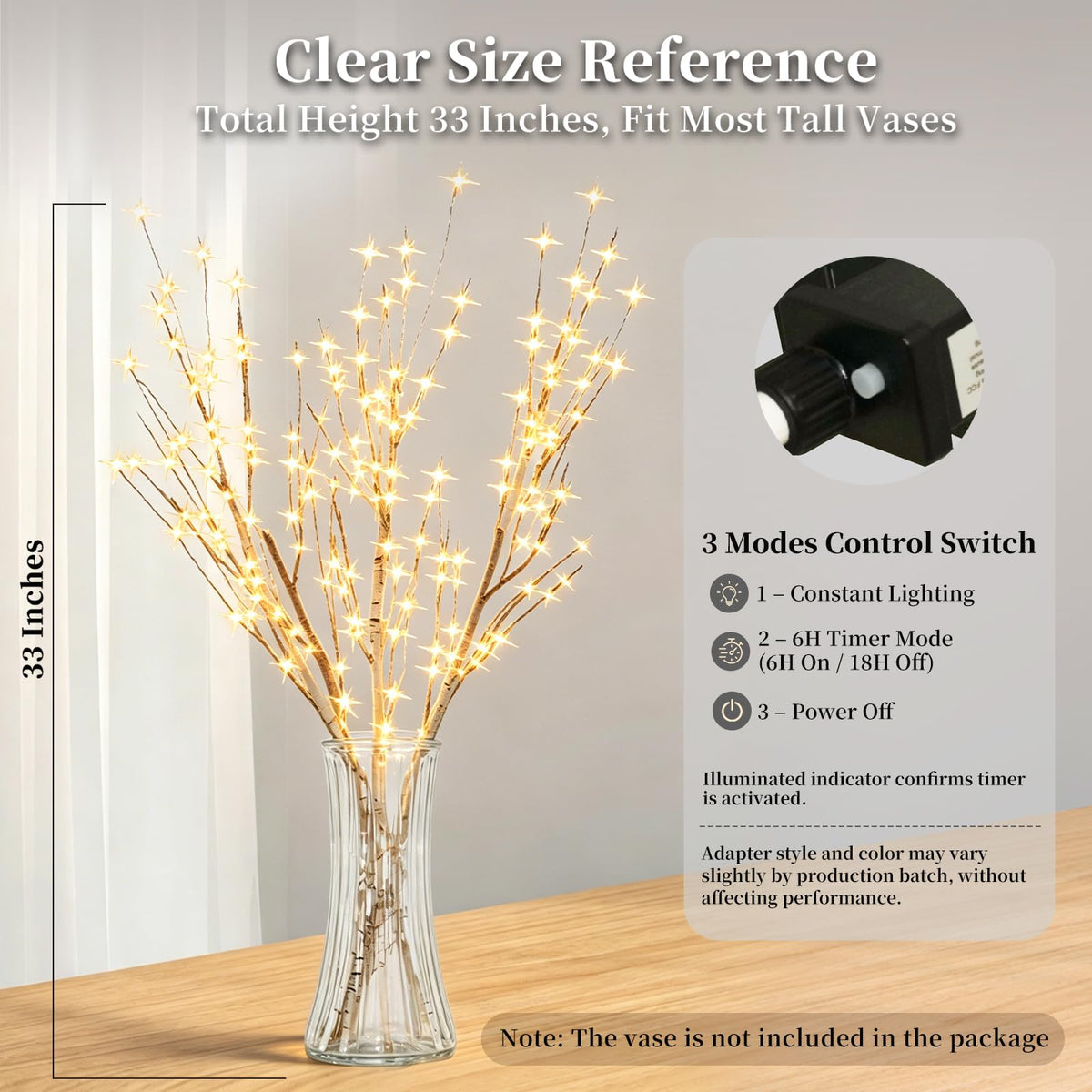 Lighted Birch Branches with Timer 33IN 180 LED Lights H4129
