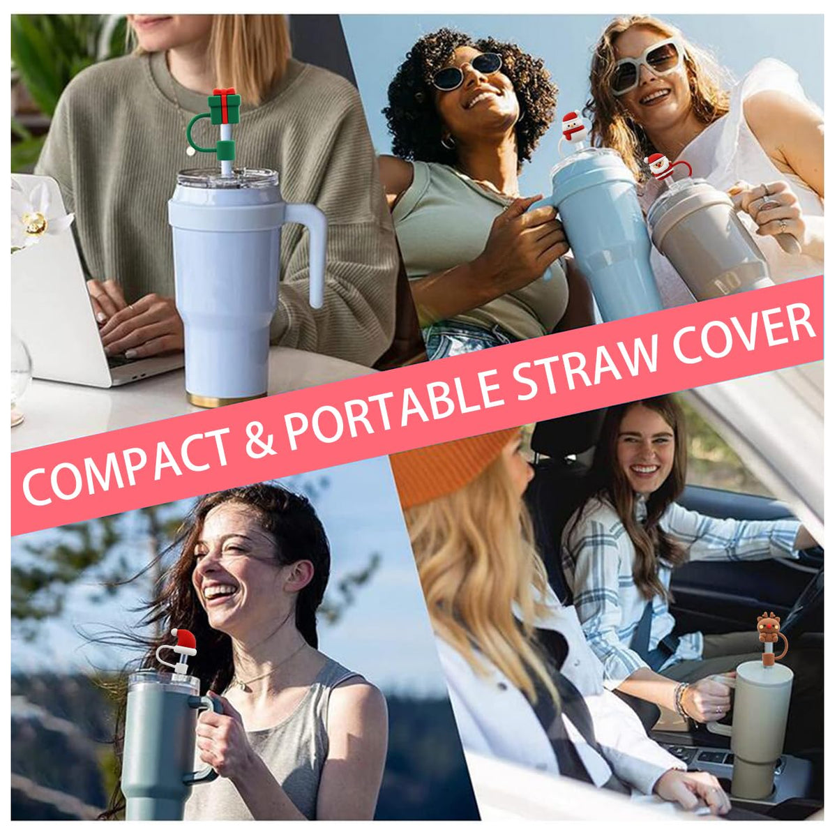Straw Cover Cap for 30&40 Oz Tumbler, 10mm Reusable Straw Tips Lids O4482