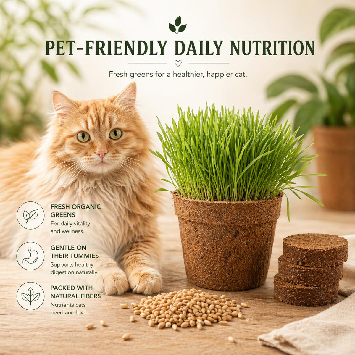 Organic Cat Grass Growing Kit 3 Pack with Soil Discs Coco Fiber Pots and Seeds H20107