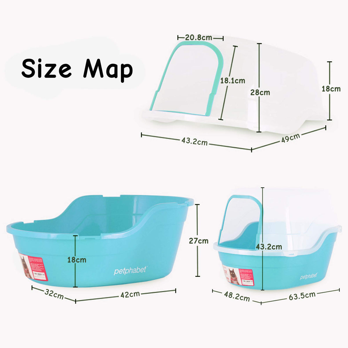 Jumbo Extra Large Teal Hooded Cat Litter Box T331