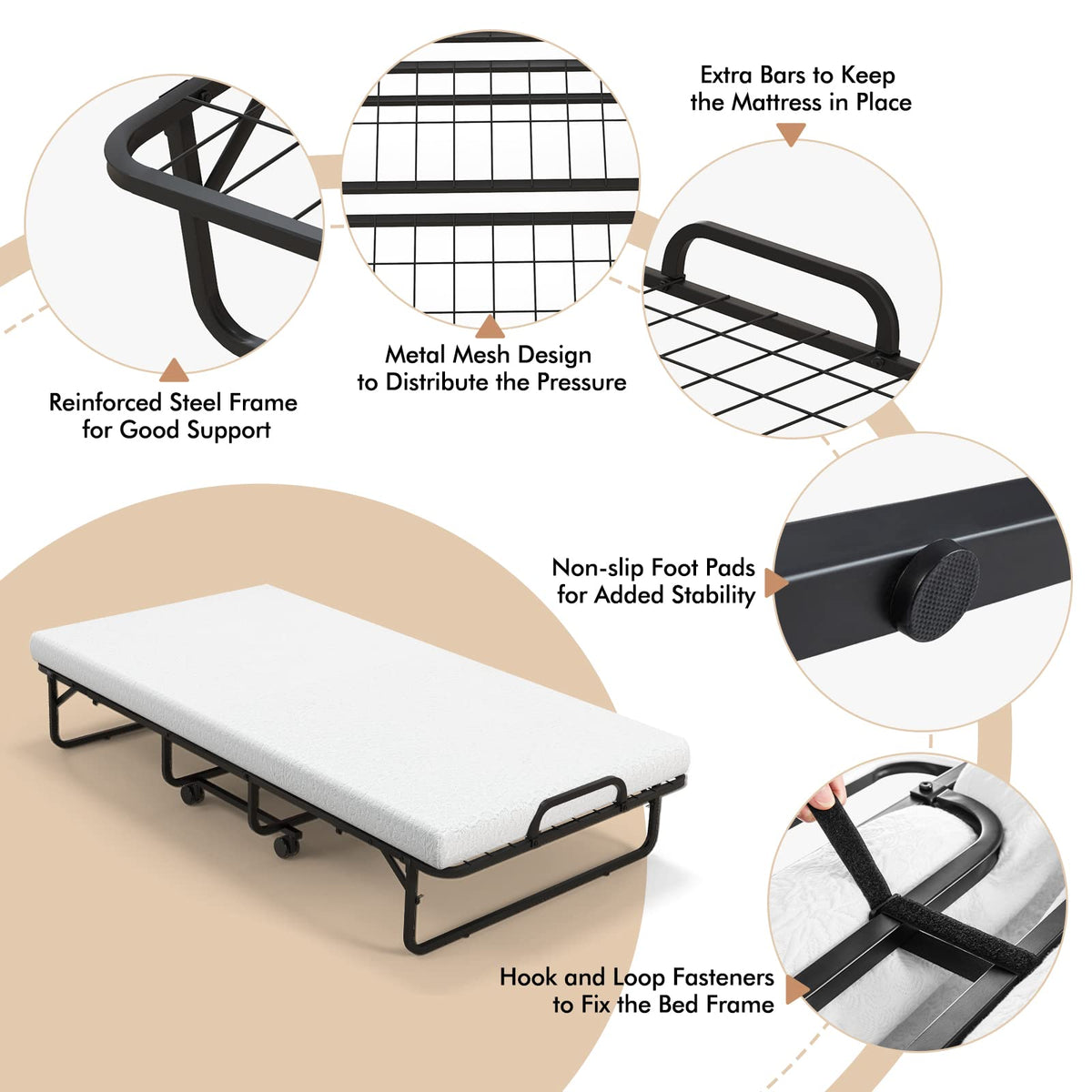 Folding Twin Size Portable Bed with 4” Memory Foam Mattress I71768