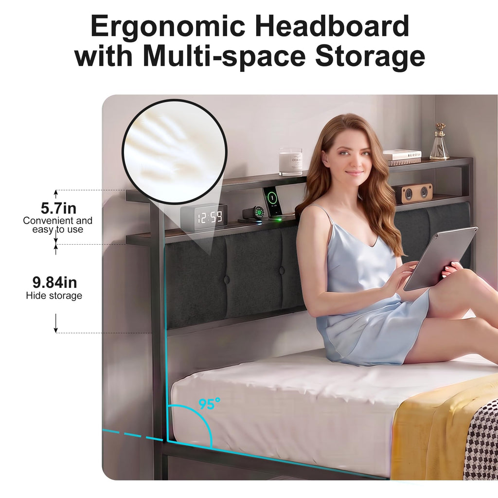 Full Bed Frame with Storage Drawers and LED Lights L357765