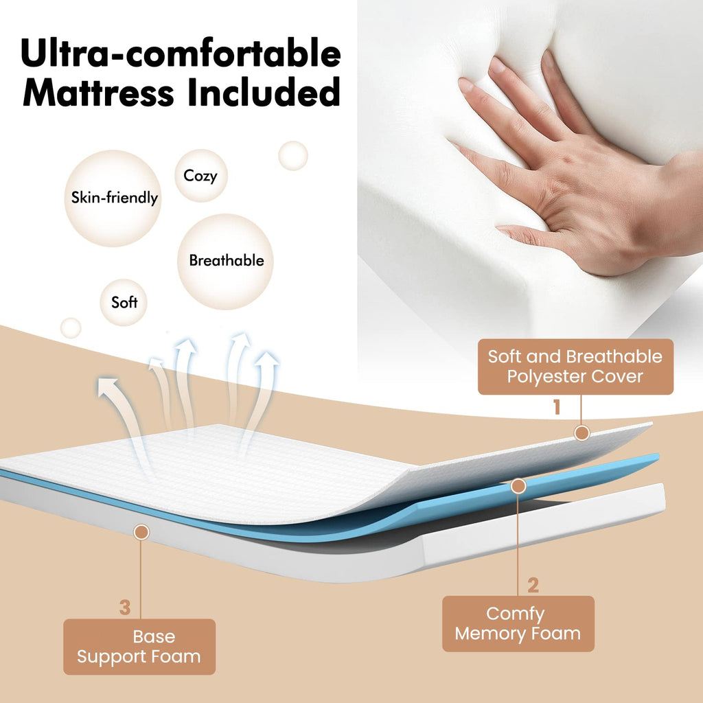 Folding Twin Size Portable Bed with 4” Memory Foam Mattress I71768