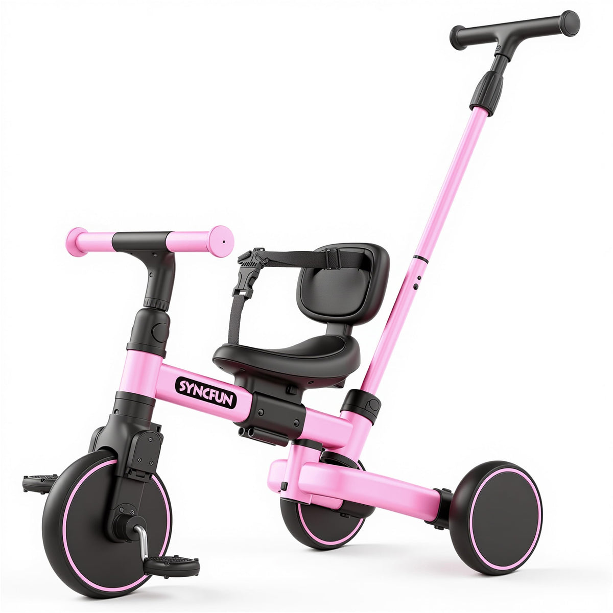 5-in-1 Kids Tricycle with Push Handle, Pink M71924
