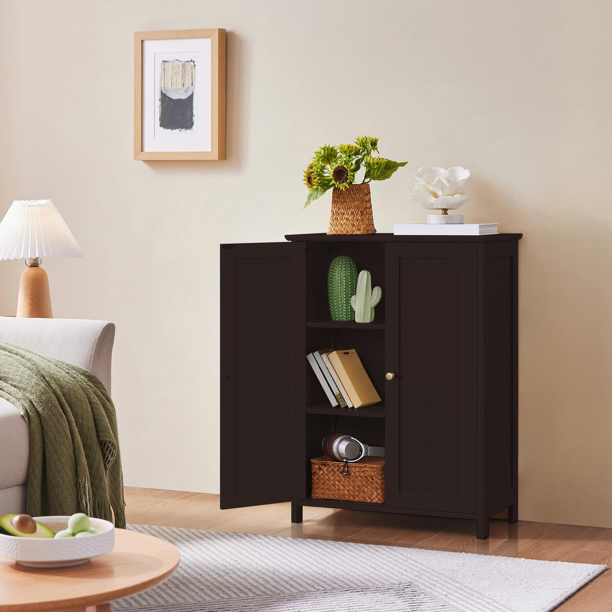 Small Espresso Bathroom Storage Cabinet with 2 Doors E6394