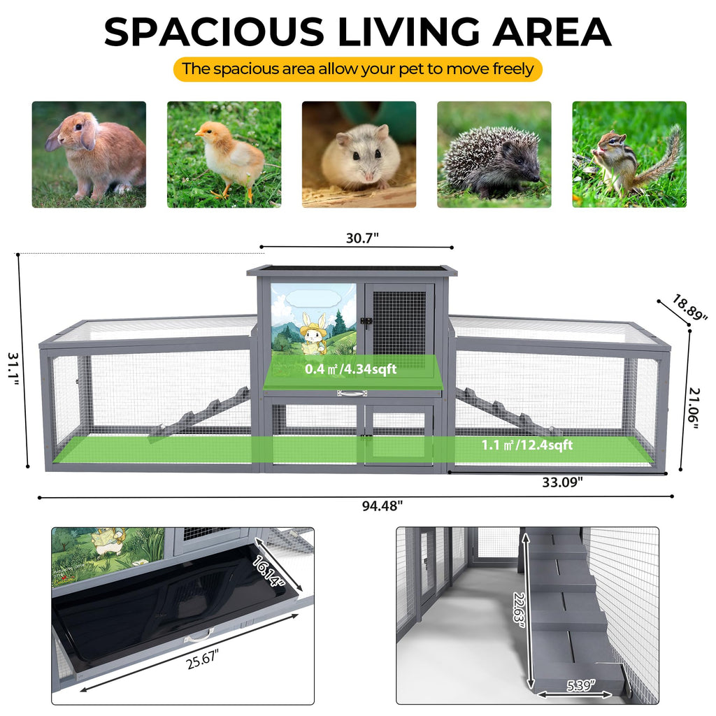 Large Wood Rabbit Hutch with Removable Tray Z6310