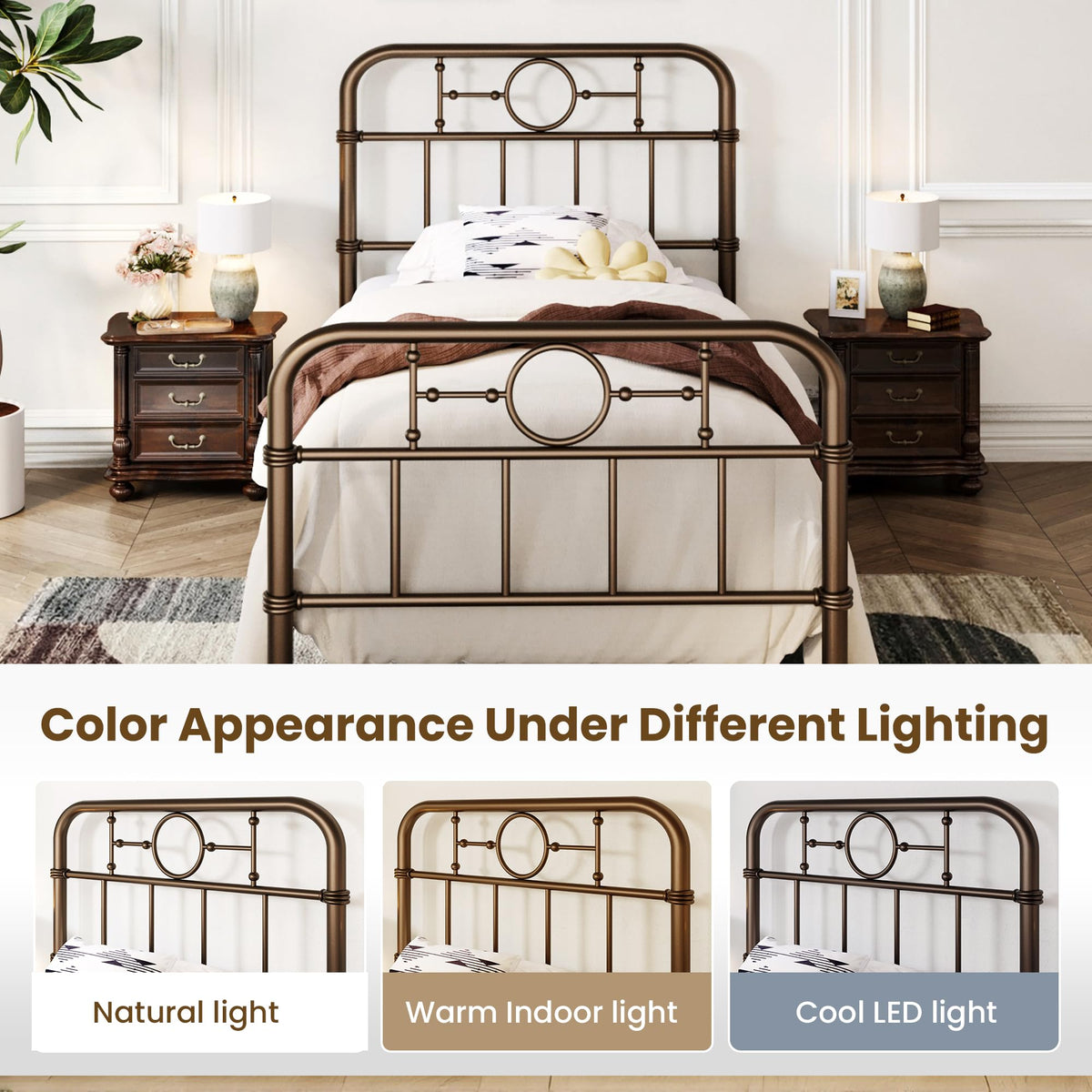 Twin Metal Platform Bed Frame with Vintage Headboard E8999